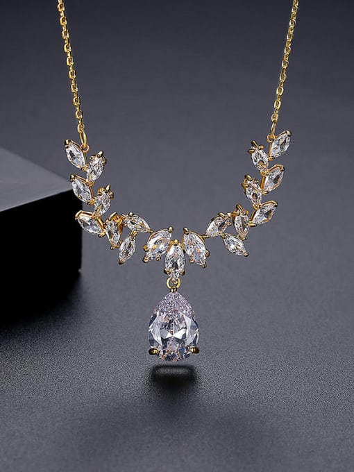 18K gold Brass Cubic Zirconia Water Drop Luxury Necklace