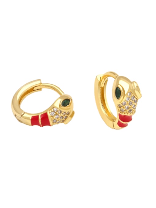 red Brass Cubic Zirconia Snake Vintage Huggie Earring