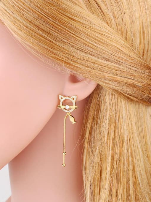 CC Brass Cubic Zirconia Tassel Minimalist Threader Earring 2