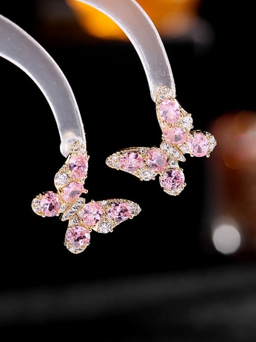 gold Small pink Brass Cubic Zirconia Butterfly Luxury Cluster Earring
