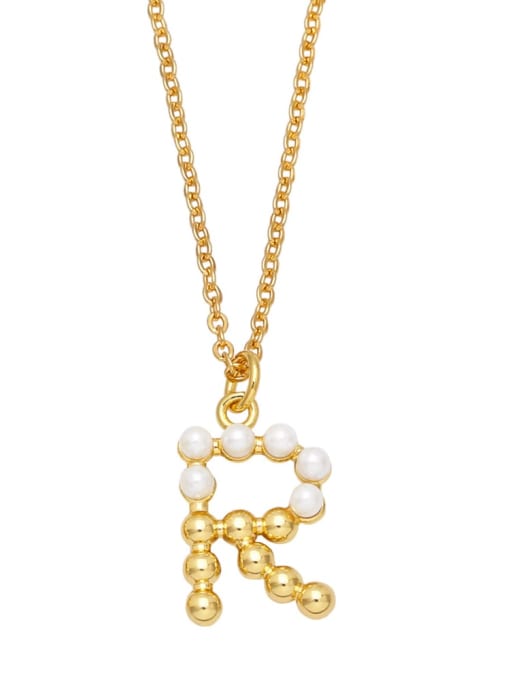 R Brass Imitation Pearl Letter Minimalist Necklace