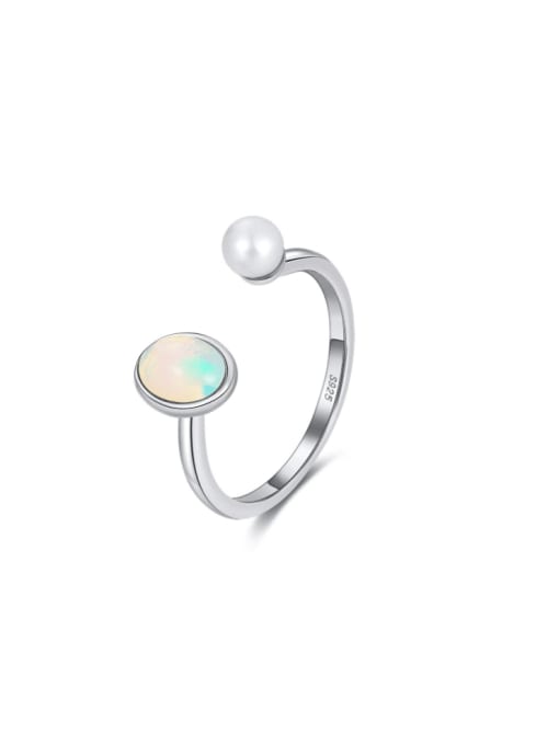 RINNTIN 925 Sterling Silver Synthetic Opal Geometric Minimalist Band Ring