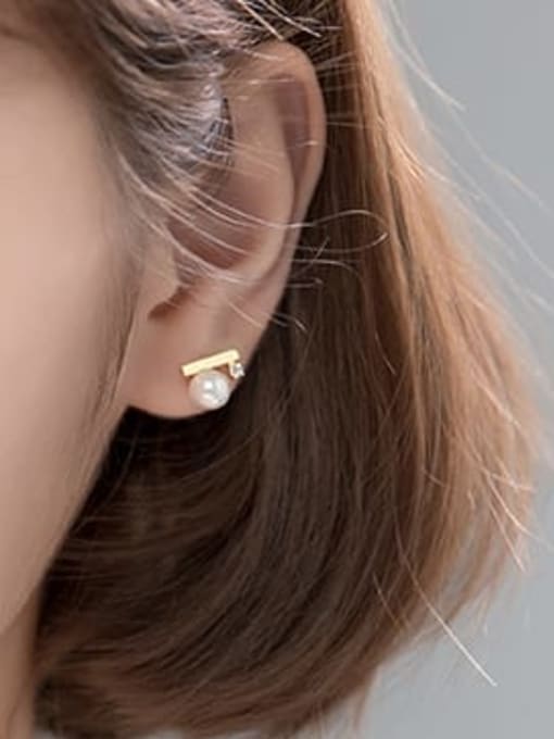 Rosh 925 Sterling Silver Imitation Pearl Geometric Minimalist Stud Earring 1