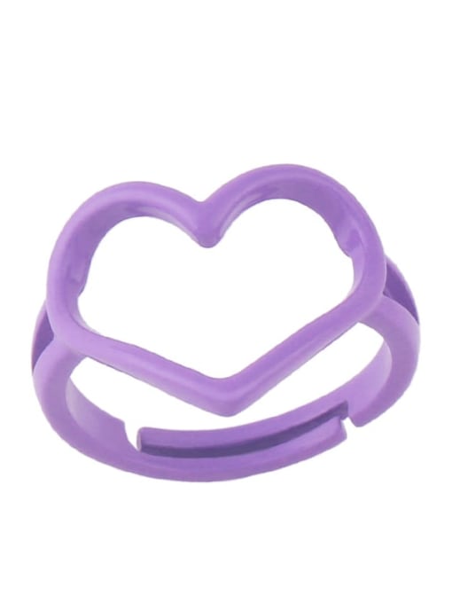 deep purple Brass Enamel Hollow Heart Minimalist Stackable Ring