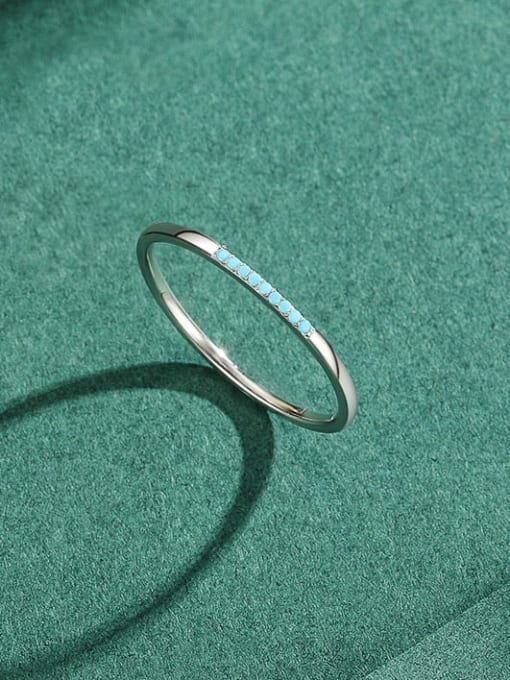 MODN 925 Sterling Silver Turquoise Round Minimalist Band Ring 0