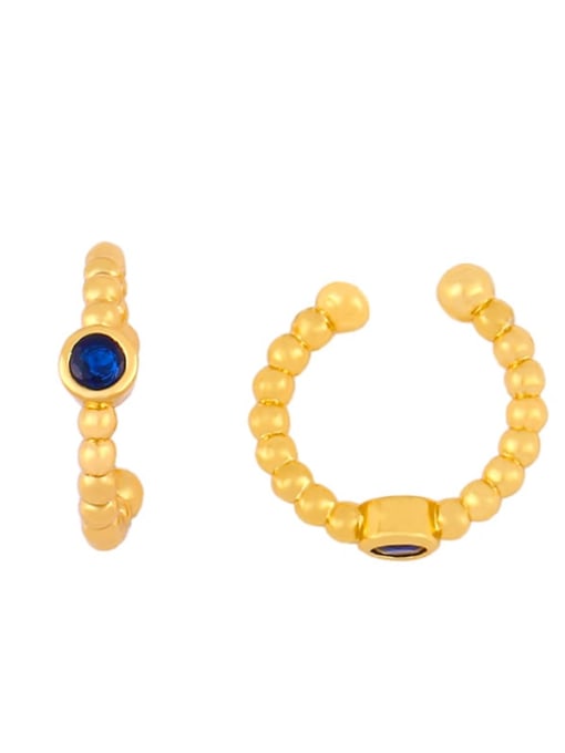 blue Brass Glass Stone Geometric Vintage Stud Earring