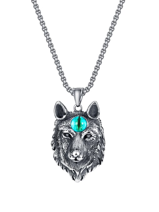 2052  pendant  pearl chain 4*70cm Titanium Steel Evil Eye Vintage Wolf head Pendant Necklace