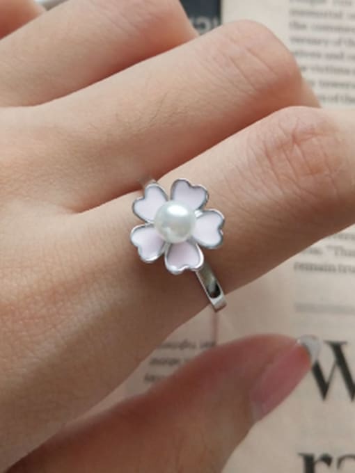 Boomer Cat 925 Sterling Silver  Imitation Pearl  Flower Minimalist Vintage  free size Ring 1