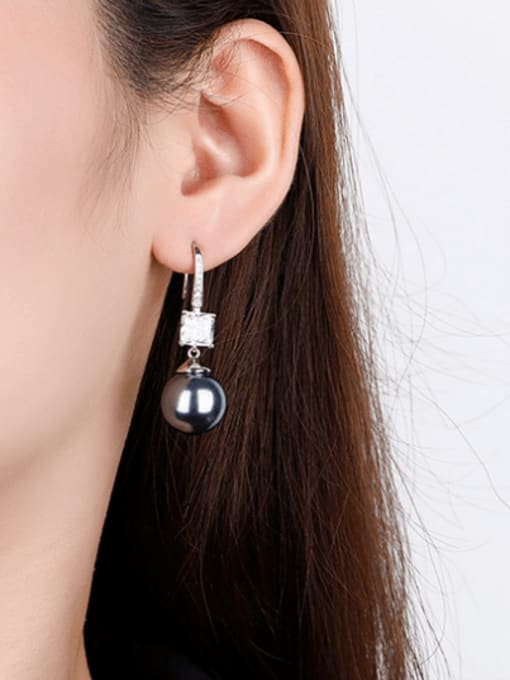 ROSS Brass Imitation Pearl Geometric Minimalist Hook Earring 1