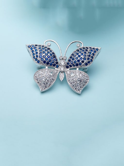 Blue T15H09 Copper Cubic Zirconia Butterfly Luxury Brooch