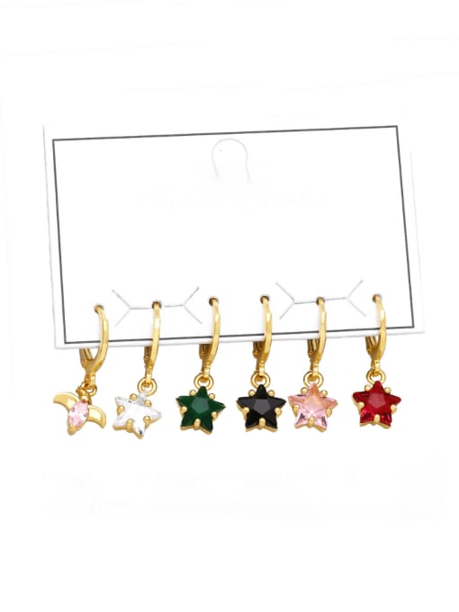 Graphic color Brass Glass Stone Pentagram Minimalist Huggie Earring