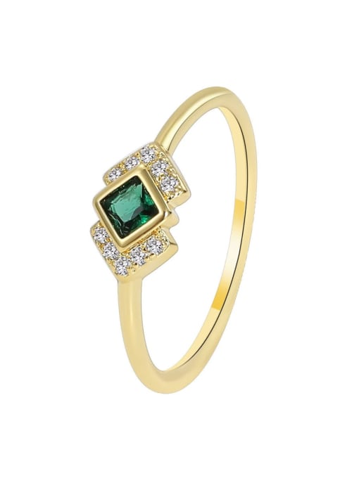 Gold Emerald zircon ring Brass Cubic Zirconia Geometric Minimalist Band Ring