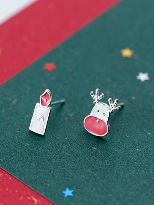 Rosh 925 Sterling Silver Enamel Asymmetrical Irregular Cute  Christmas Stud Earring 2