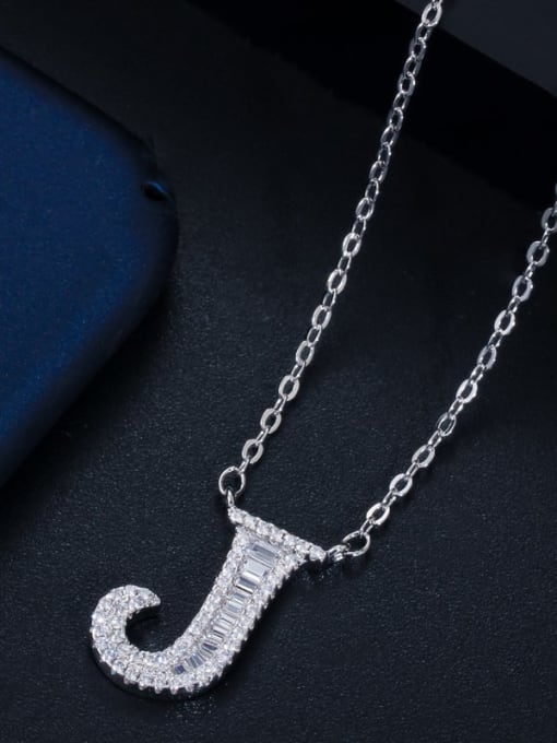 Letter J with chain Copper Cubic Zirconia Message Minimalist letter pendant Necklace