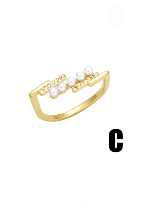 CC Brass Imitation Pearl Geometric Minimalist Stackable Ring 4