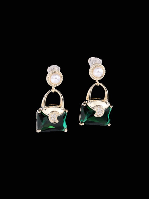 green Brass Glass Stone Geometric Luxury Drop Earring