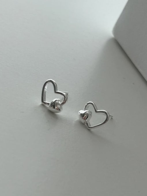 Boomer Cat 925 Sterling Silver Hollow Heart Minimalist Stud Earring 0