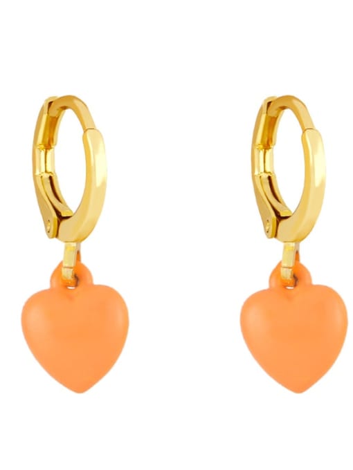 orange Brass Enamel Heart Minimalist Huggie Earring