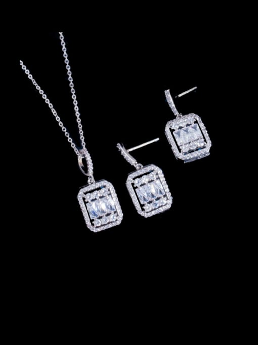 Platinum two piece set Brass Cubic Zirconia Luxury Geometric  Earring and Necklace Set