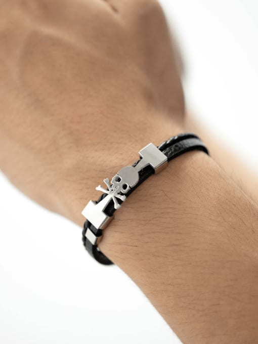 Open Sky Titanium Steel Artificial Leather Weave Hip Hop Handmade Weave Bracelet 1