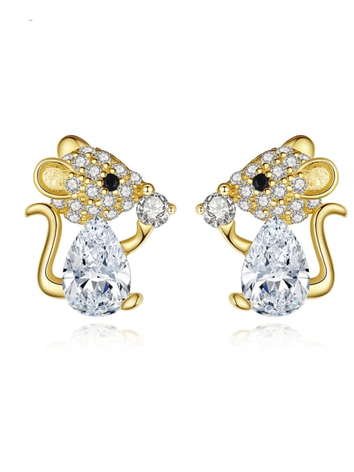 CCUI 925 Sterling Silver Cubic Zirconia Mouse Cute Stud Earring 0
