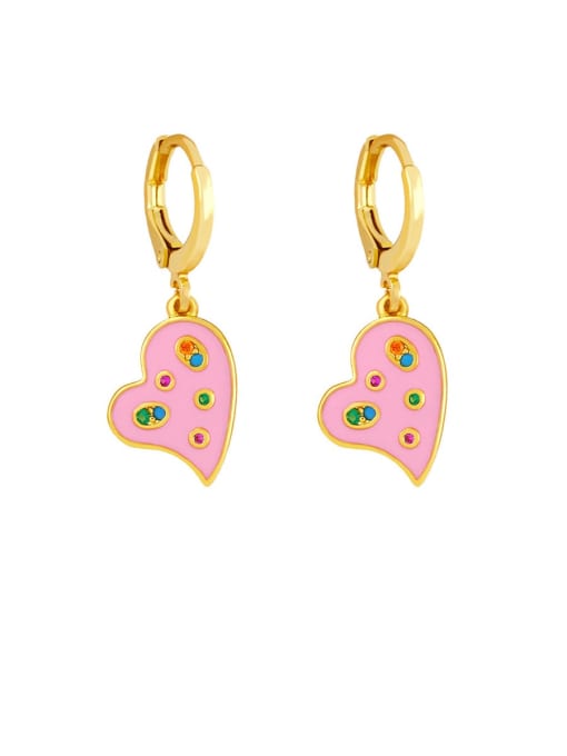 Pink Brass Enamel Heart Minimalist Huggie Earring