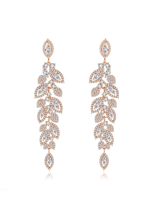 BLING SU Brass Cubic Zirconia Leaf Statement Cluster Earring 0