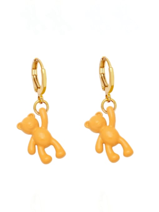 orange Brass Enamel Bear Cute Huggie Earring