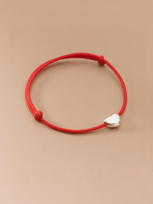 Rosh 925 Sterling Silver Heart Minimalist Adjustable Red Rope Bracelet