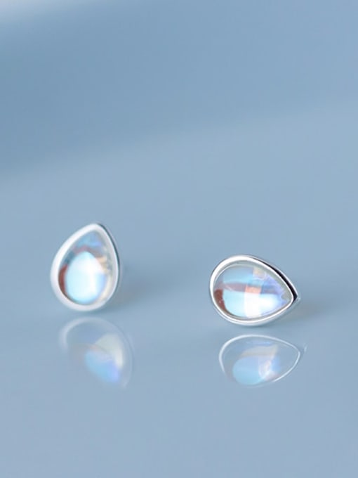Rosh 925 Sterling Silver Glass Stone Water Drop Minimalist Stud Earring 0
