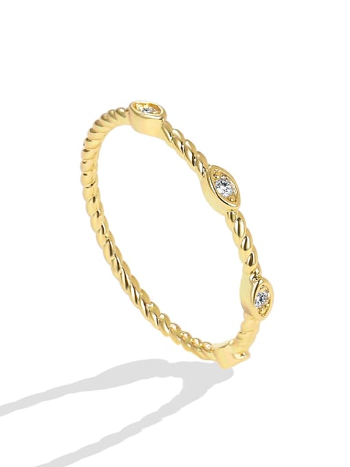 Golden fried dough twist ring Brass Cubic Zirconia Geometric Minimalist Band Ring