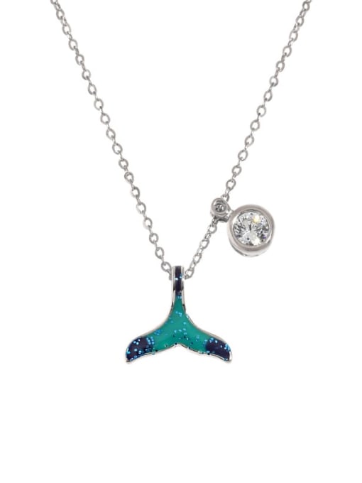 Platinum 925 Sterling Silver Enamel Fish Minimalist Necklace
