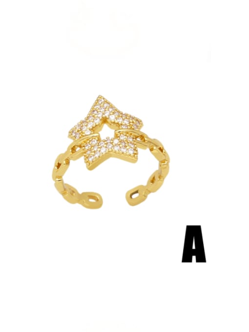 A Brass Cubic Zirconia Pentagram Hip Hop Band Ring