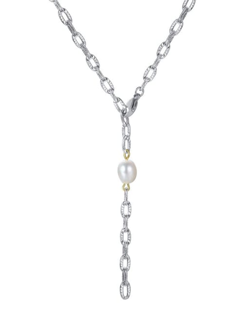CONG Titanium Steel Imitation Pearl Minimalist Tassel Necklace 4