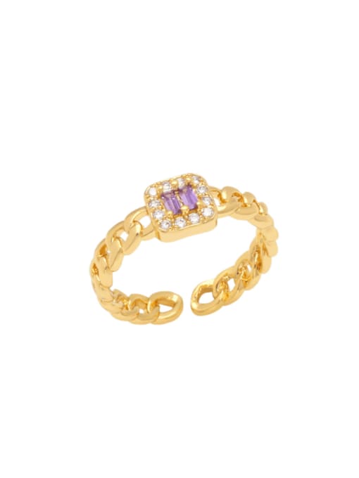 purple Brass Cubic Zirconia Geometric Vintage Hollow Geometric Chain Band Ring