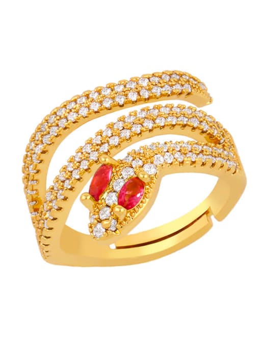 Rose red Brass Cubic Zirconia Snake Luxury Stackable Ring