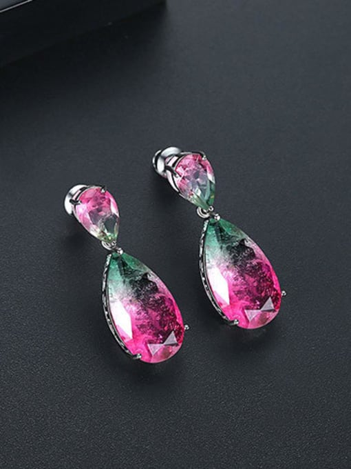 Pink t02c18 Copper Cubic Zirconia Water Drop Minimalist Drop Earring