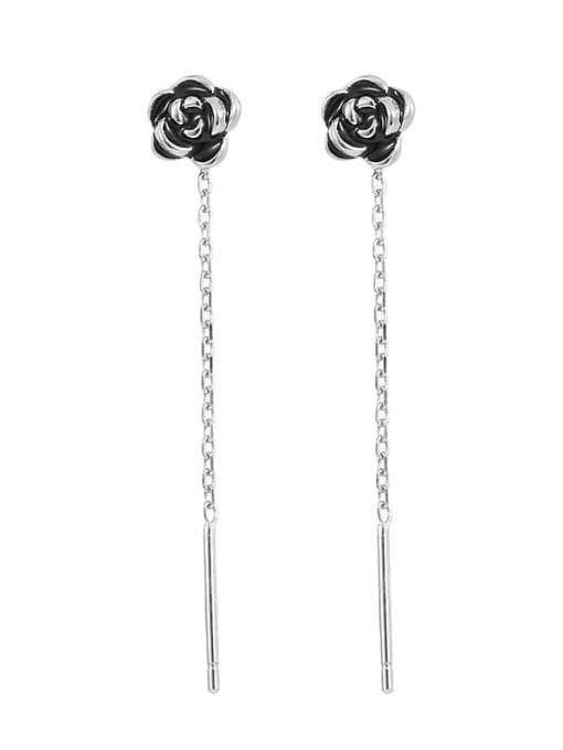 BeiFei Minimalism Silver 925 Sterling Silver Enamel Flower Minimalist Threader Earring 0