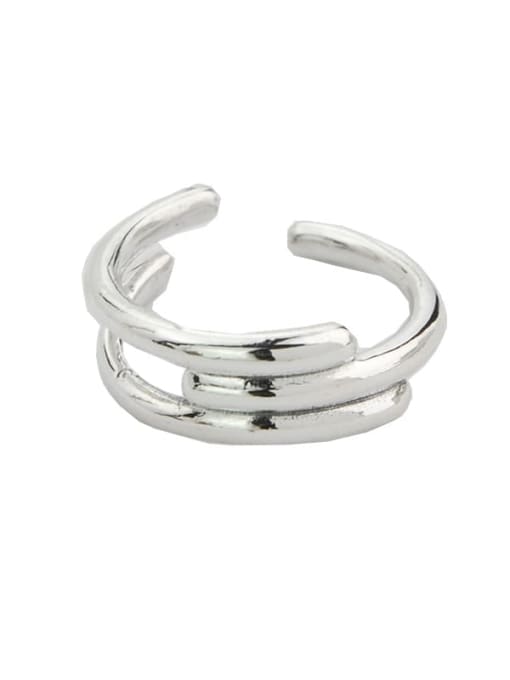 SHUI Vintage Sterling Silver With White Gold Plated Simplistic  Smooth Irregular Free Size Rings 0