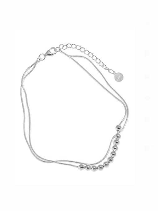 silvery 925 Sterling Silver Minimalist  Bead Double Layer Anklet