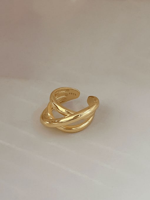 18k Gold 925 Sterling Silver Geometric Vintage Stackable Ring