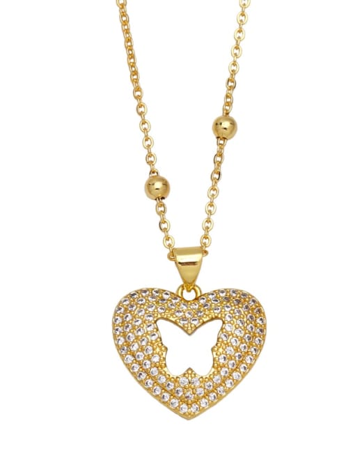 butterfly Brass Cubic Zirconia  Vintage Heart Pendant Necklace