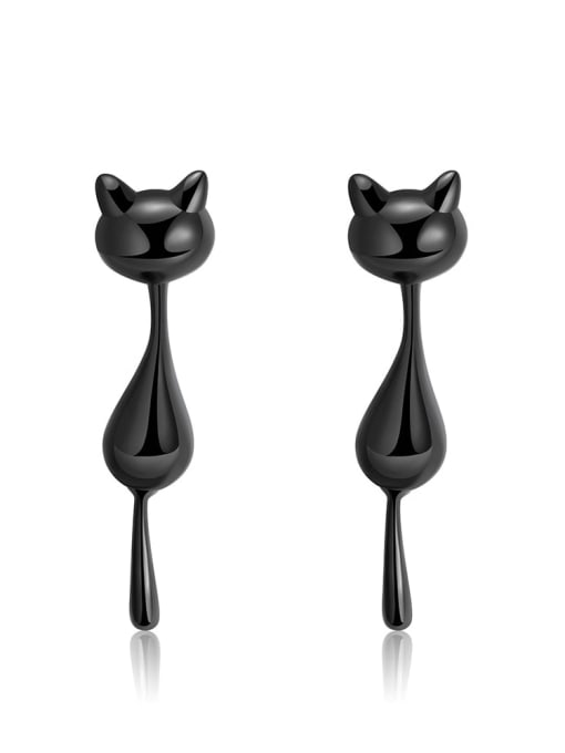 black 925 Sterling Silver Cat Cute Stud Earring