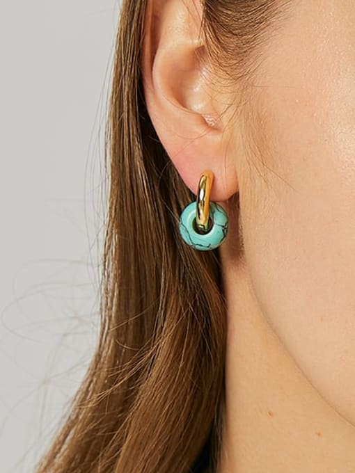 CHARME Brass Turquoise Geometric Vintage Huggie Earring 1