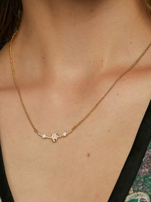 CHARME Brass Opal Geometric Minimalist Necklace 1