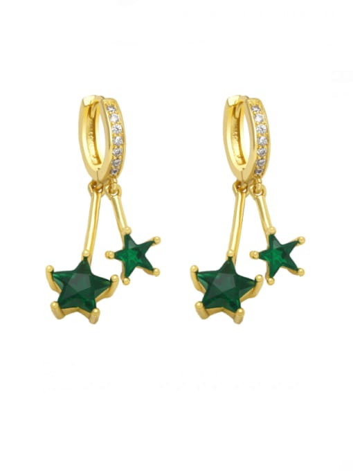 green Brass Cubic Zirconia Pentagram Vintage Huggie Earring