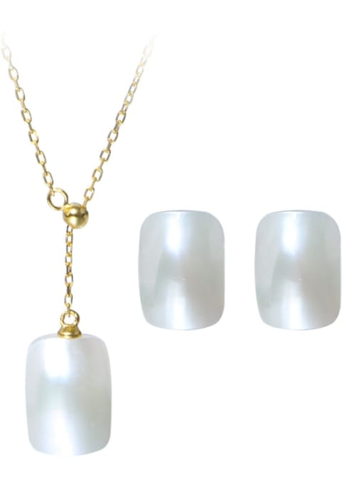 RAIN Brass Shell Pearl Minimalist Geometric  Earring and Necklace Set 4