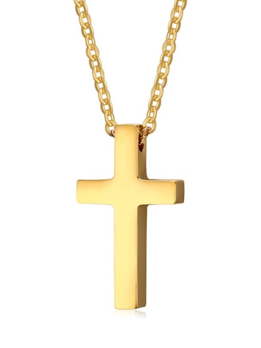 Golden Stainless Steel  Smooth Cross Minimalist Regligious Necklace