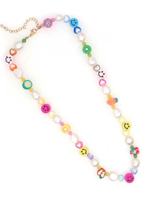 MMBEADS Stainless steel Freshwater Pearl Multi Color Polymer Clay Smiley Bohemia Necklace 3