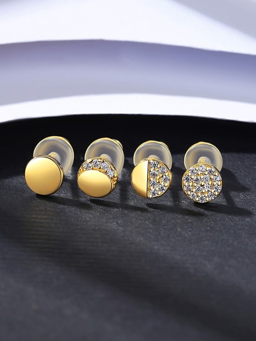 14K Gold 925 Sterling Silver Cubic Zirconia Geometric Minimalist Stud Earring